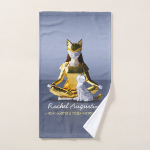 Origami Gold Foil Yoga Meditating Catwoman und Cat Badhandtuch Set