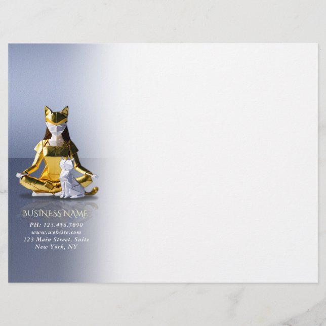 Origami Gold Foil Yoga Meditating Catwoman und Cat Briefbogen (Vorderseite)