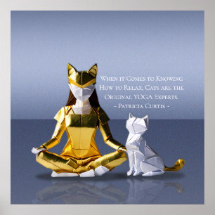 Origami Gold Foil Yoga Meditating Catwoman und Cat Poster