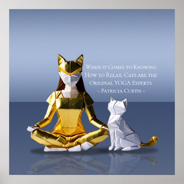 Origami Gold Foil Yoga Meditating Catwoman und Cat Poster (Vorne)