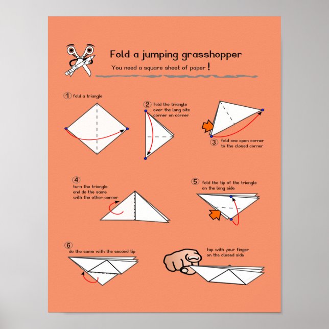 Origami Grasshopper How-To Semi Gloss Poster (Vorne)