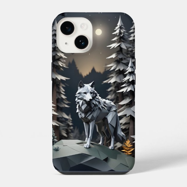 Origami Grauer Wolf iPhone Hülle (Rückseite)