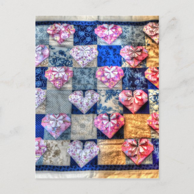 ORIGAMI HEARS & PATCHWORK QUILT POSTKARTE (Vorderseite)