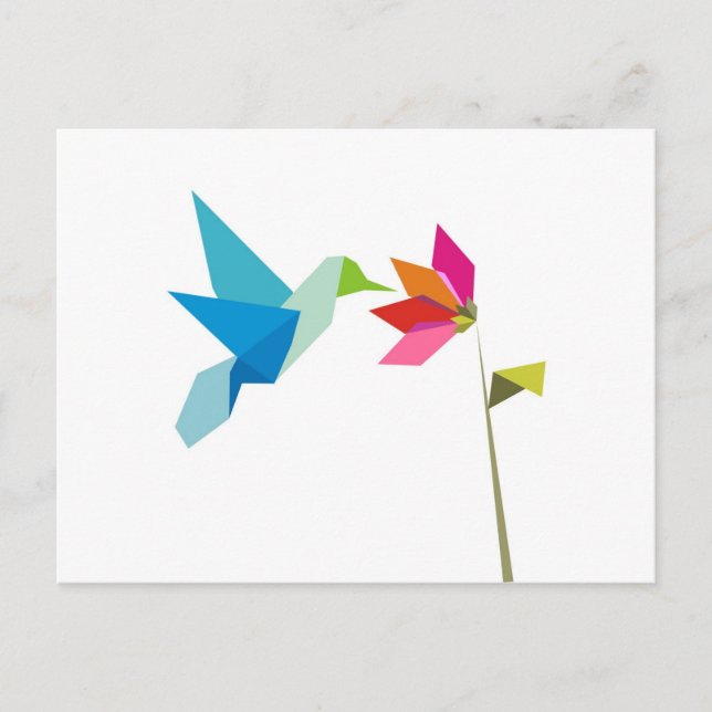 Origami hummingbird und Blume Postkarte (Vorderseite)