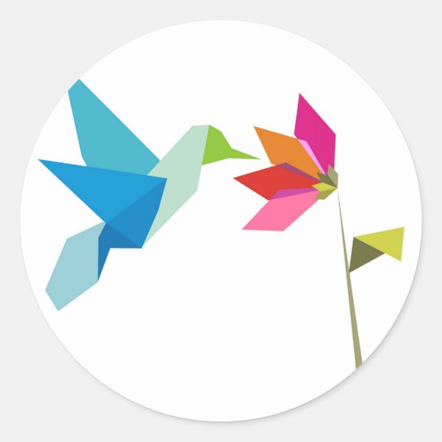 Origami hummingbird und Blume Runder Aufkleber (Vorderseite)