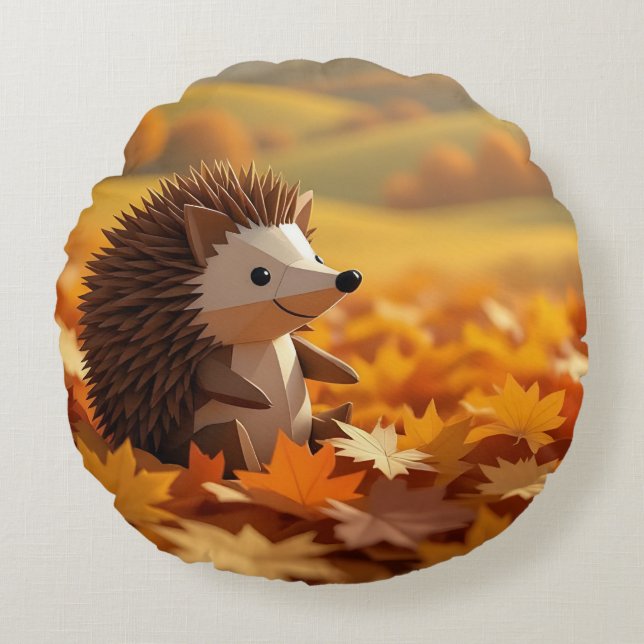 Origami Igel Herbst als Thema Rundes Kissen (Vorderseite)