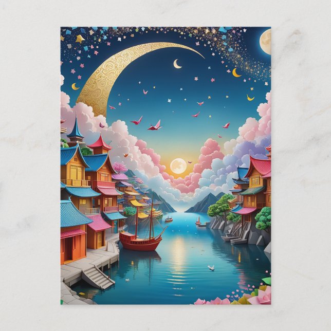 Origami ist die traditionelle japanische Kunst des Postkarte (Vorderseite)