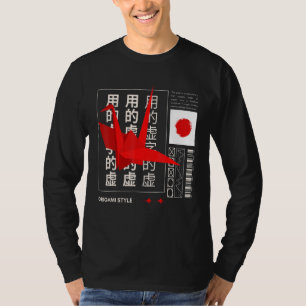 Origami Japanischer Zeichen Kran Japanische Flagge T-Shirt