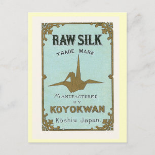 Origami-Kranich Vintage Japanisches Seidenetikett Postkarte