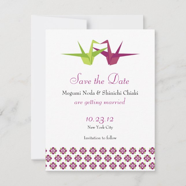 Origami Paper Crane Wedding Save The Date (Vorderseite)