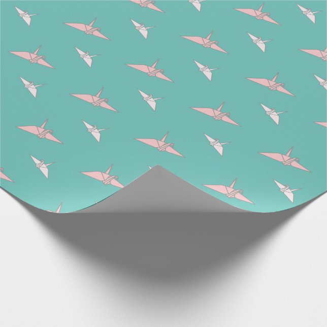 Origami Paper Cranes Light Aquamarin Wrapping Pape Geschenkpapier (Ecke)