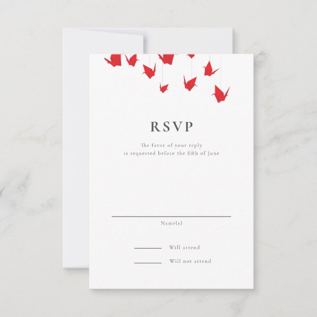Origami Paper Cranes Wedding RSVP Karte (Vorderseite)