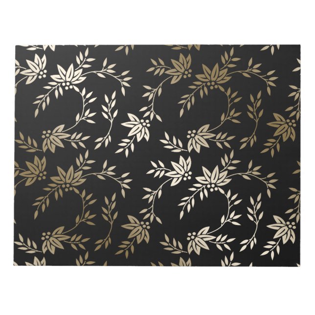 Origami Paper Leaf Floral Black Gold Notepad Notizblock (Vorderseite)