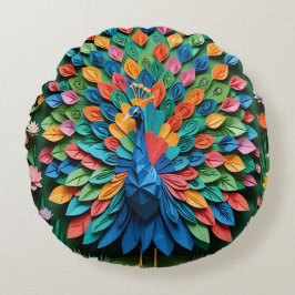 Origami Peacock  Rundes Kissen