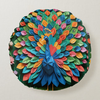 Origami Peacock  Rundes Kissen