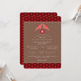 Origami Red Paper Cranes Scallop Asiatische Hochze Einladung