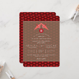 Origami Red Paper Cranes Scallop Asiatische Hochze Einladung