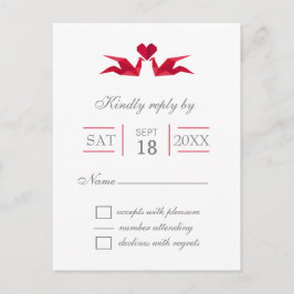 Origami Rote Krane Hochzeit Rsvp Einladungspostkarte