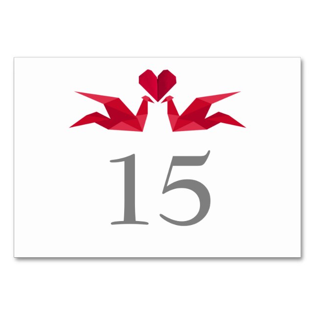 Origami-Rotkrane Hochzeitskrane für Tischnummern (Vorderseite)