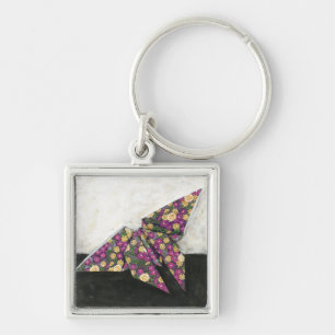 Origami Schmetterling auf Blumenpapier Schlüsselanhänger