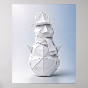 Origami-Schneemann mit Zylinder Poster