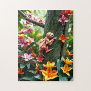 Origami Sloth klettert auf einen Baum in einem üpp Puzzle