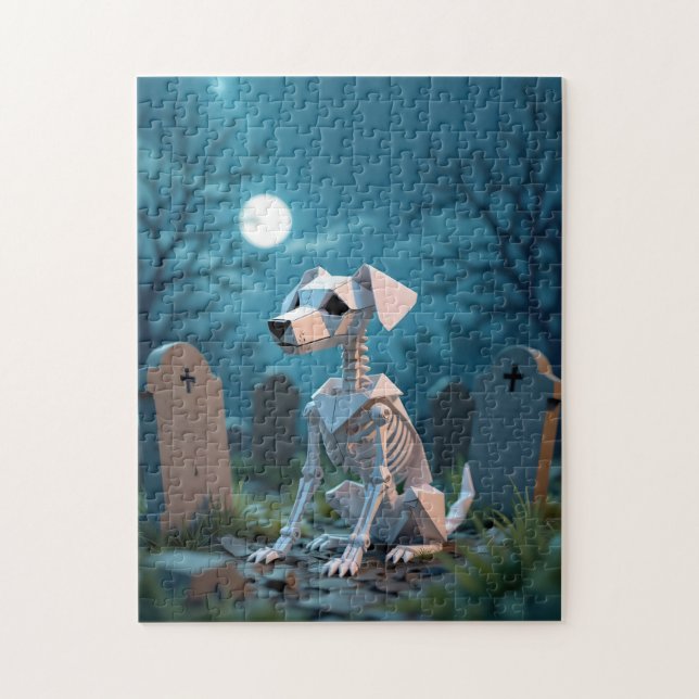 Origami Spooky Halloween Skeleton Dog Puzzle (Vertikal)