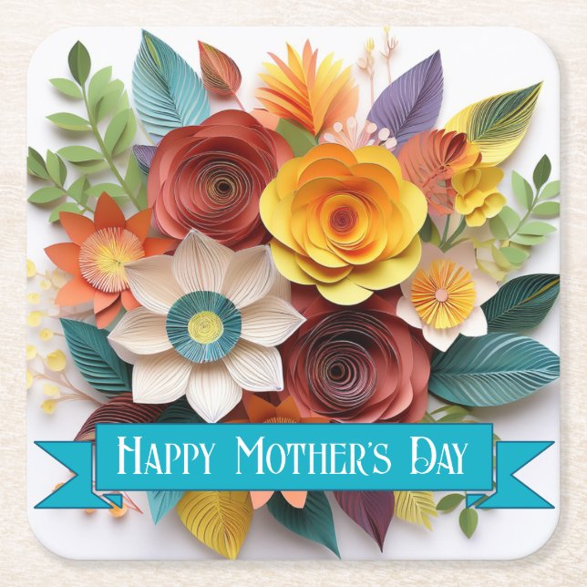 Origami Style Floral Mother Day Paper Untersetzer (Vorderseite)