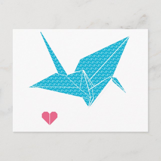 Origami-Vogel mit Herz Postkarte (Vorderseite)