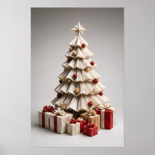 Origami-Weihnachtsbaum mit Geschenken Poster