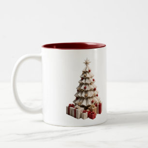 Origami-Weihnachtsbaum mit Geschenken Tasse