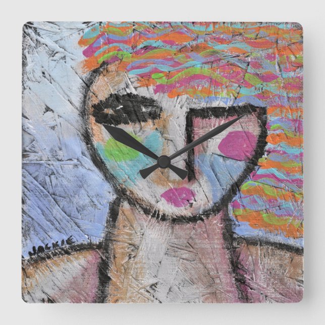 Original Abstract Art Large Clock Quadratische Wanduhr (Vorderseite)