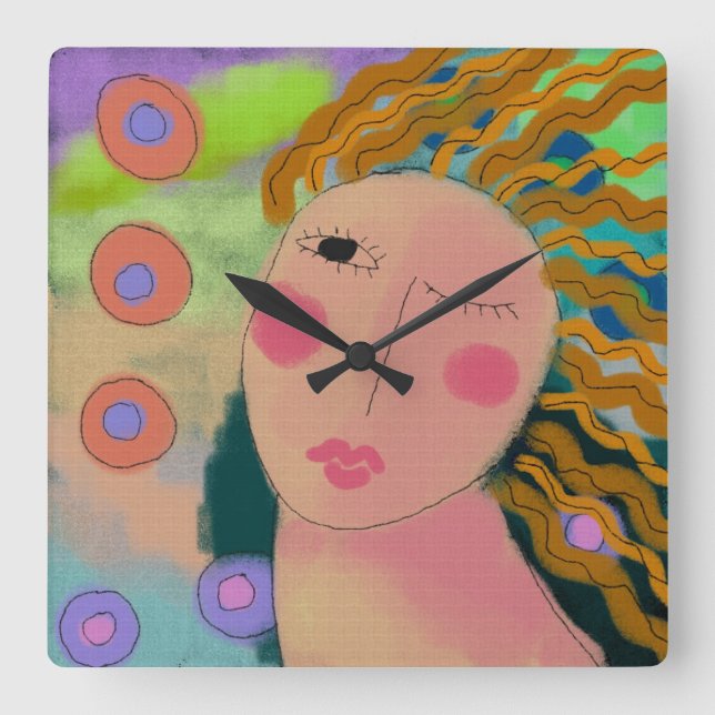 Original Abstract Art Square Wall Clock Quadratische Wanduhr (Vorderseite)