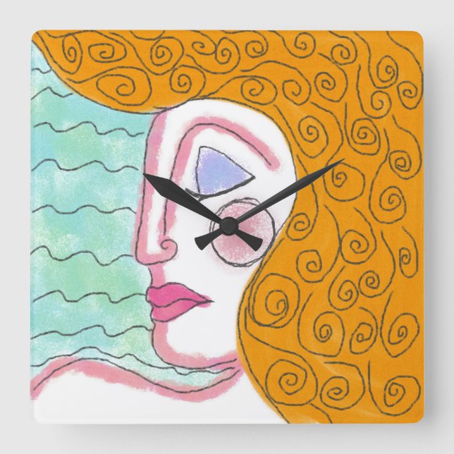 Original Abstract Painting Square Wall Clock Quadratische Wanduhr (Vorderseite)