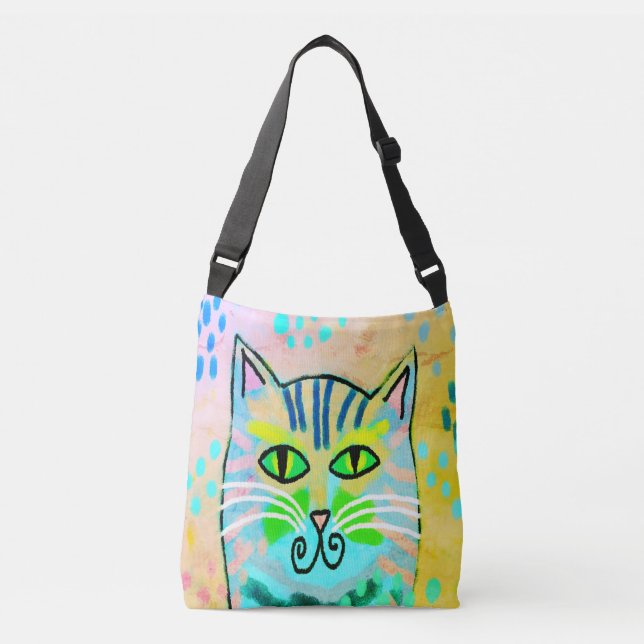 Original Abstrakte Katzenmalerei auf Tote Tasche (Vorderseite)