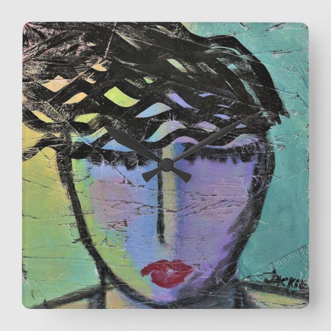 Original Abstrakte Maler-Quadrat-Uhr Quadratische Wanduhr (Vorderseite)