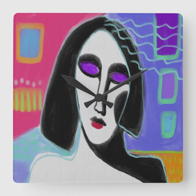 Original Abstrakte Maler-Quadrat-Uhr Quadratische Wanduhr (Vorderseite)