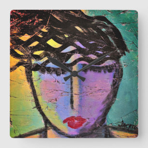 Original Abstrakte Malerei Quadratische Wanduhr