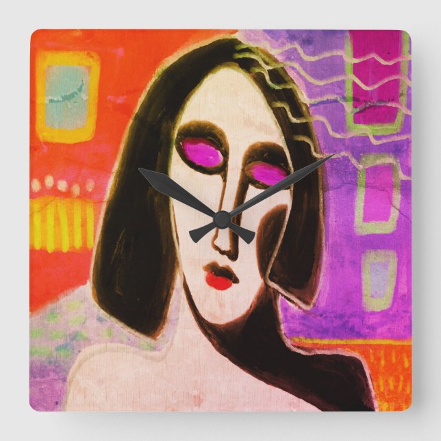 Original Abstrakte Malerei Quadratische Wanduhr (Vorderseite)