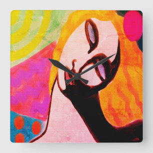 Original Abstrakte Malerei Quadratische Wanduhr