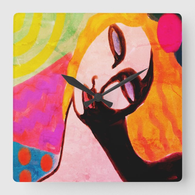 Original Abstrakte Malerei Quadratische Wanduhr (Vorderseite)