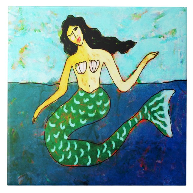 Original Abstrakte Mermaid-Kunst Fliese (Vorderseite)