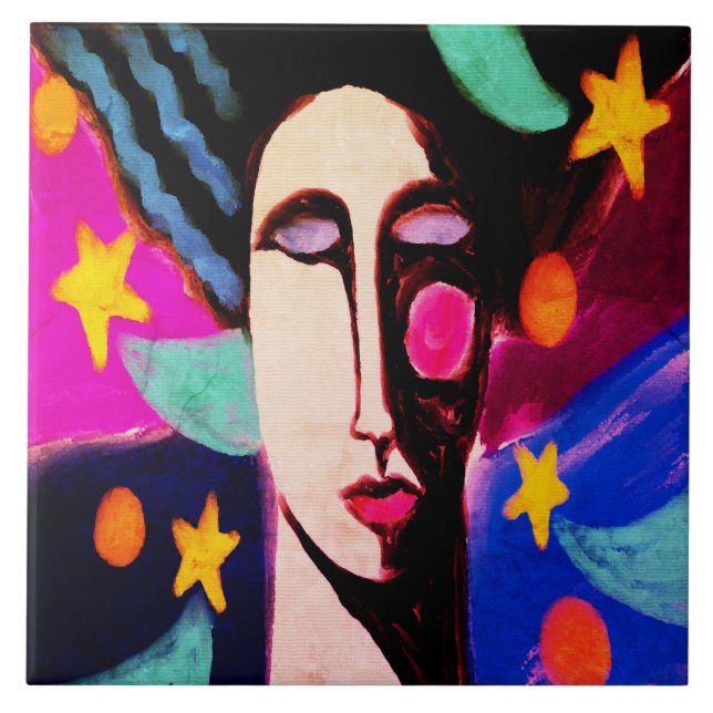 Original Abstraktes digitales Gemälde einer Frau Fliese (Vorderseite)