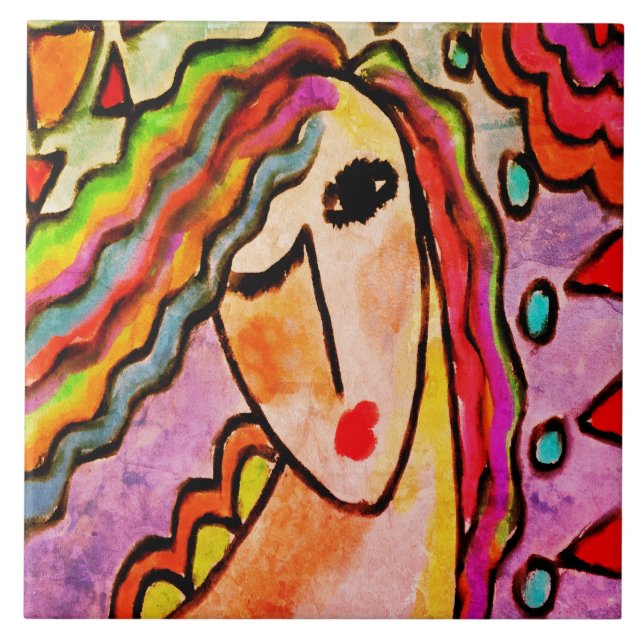 Original Abstraktes digitales Gemälde einer Frau Fliese (Vorderseite)