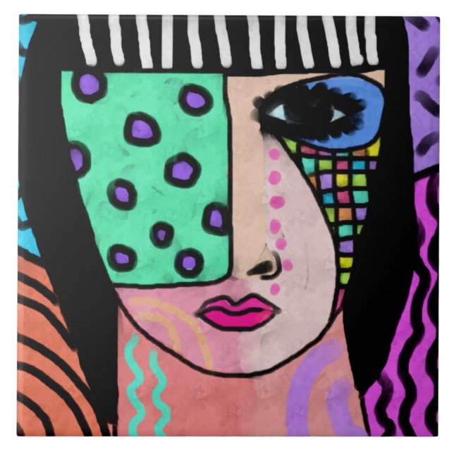 Original Abstraktes Frauenportrait Fliese (Vorderseite)