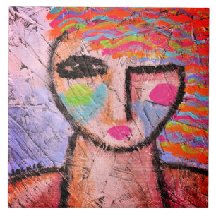 Original Abstraktes Portrait einer Frau auf OSB-Pl Fliese