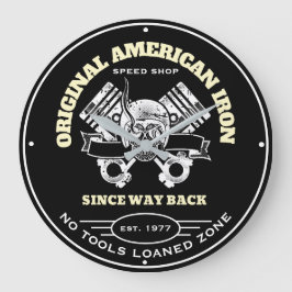 Original American Iron Speed Shop Skull und Pistol Große Wanduhr