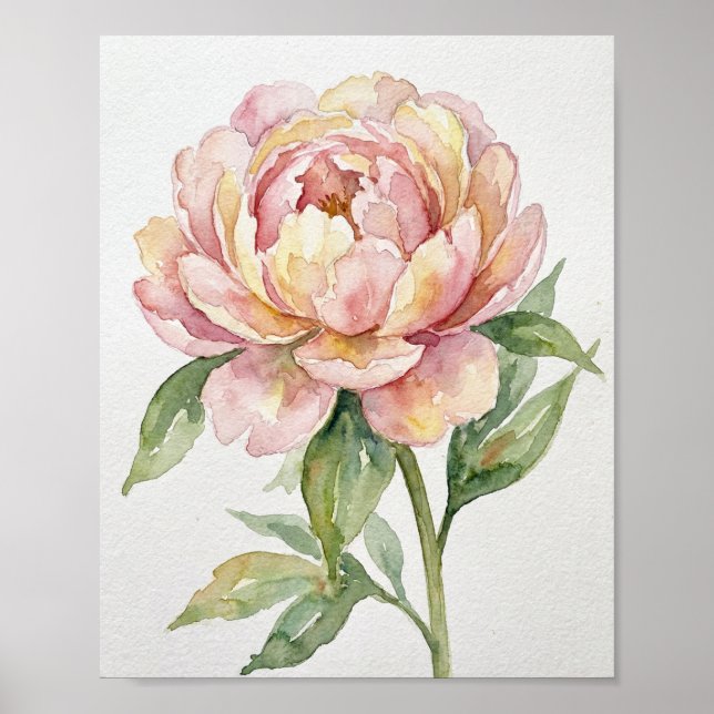 Original Aquarell: "Blushing Peony Bloom" Poster (Vorne)