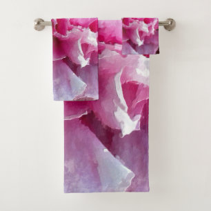 *~* Original Art Pink Peony Floral Malerei AR1 Badhandtuch Set