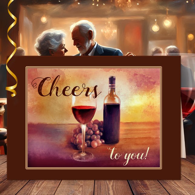 Original Art Wine Themed Herzlichen Glückwunsch Ka Karte (Greeting card featuring an original painting by ©Anne Vis of a still life with red wine)